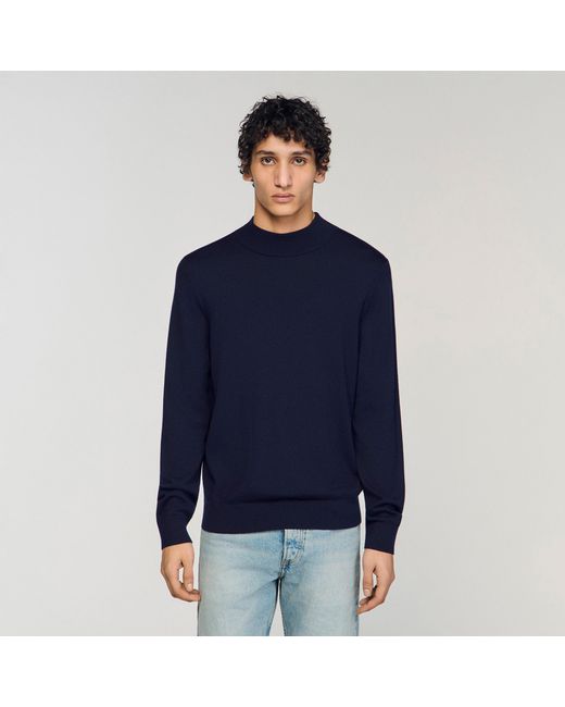 Sandro Blue Wool Jumper With High Neck for men