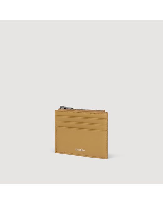 Sandro Natural Zipped Leather Card Holder for men