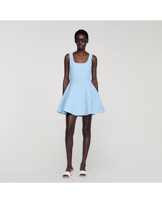 Sandro Blue Beaded Knit Short Dress