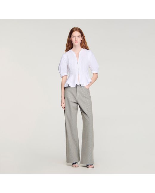 Sandro White Zipped Peplum Shirt