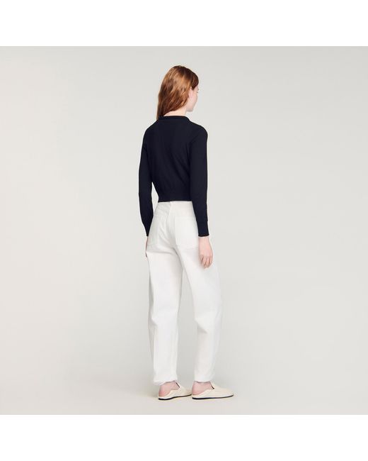Sandro Blue Cropped Padded Round Neck Cardigan