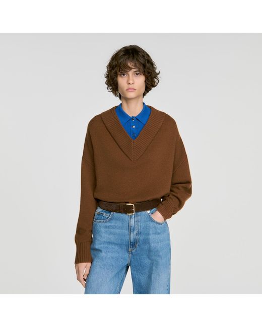 Sandro Blue 2-In-1 Wool And Cashmere Sweater