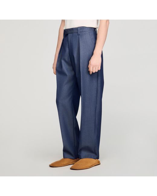 Sandro Blue Pleated-Effect Trousers for men