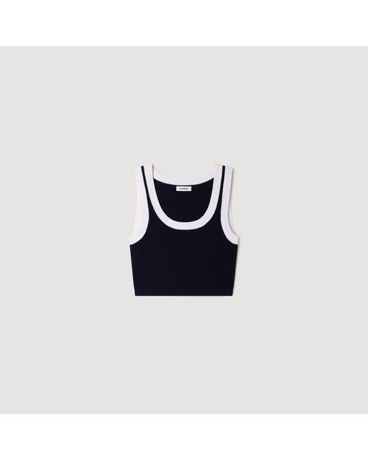 Sandro Blue Two-Tone Cropped Knit Top