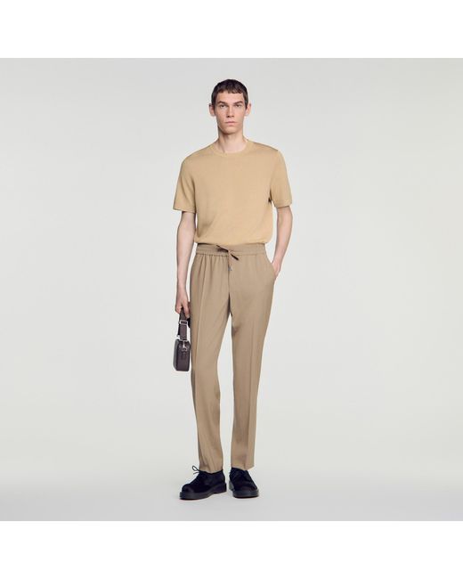 Sandro Natural Elasticated Wool Trousers for men