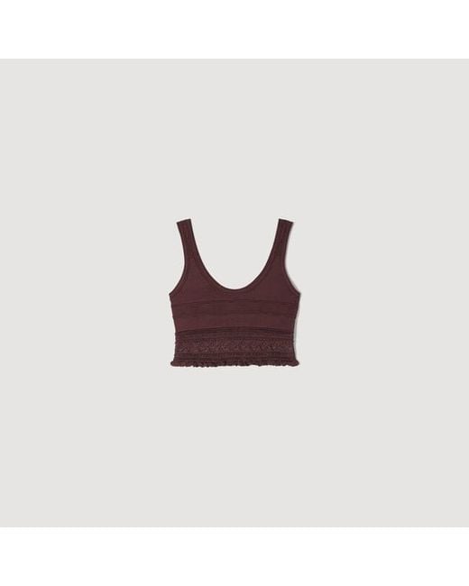 Sandro Red Pointelle Knit Crop Top