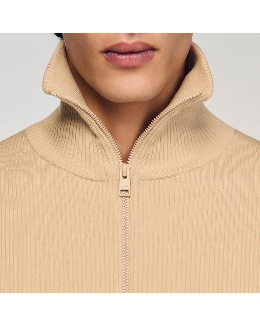 Sandro White Zip Cardigan With Standing Collar for men