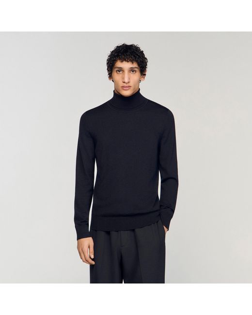 Sandro Black Roll Neck Wool Sweater for men