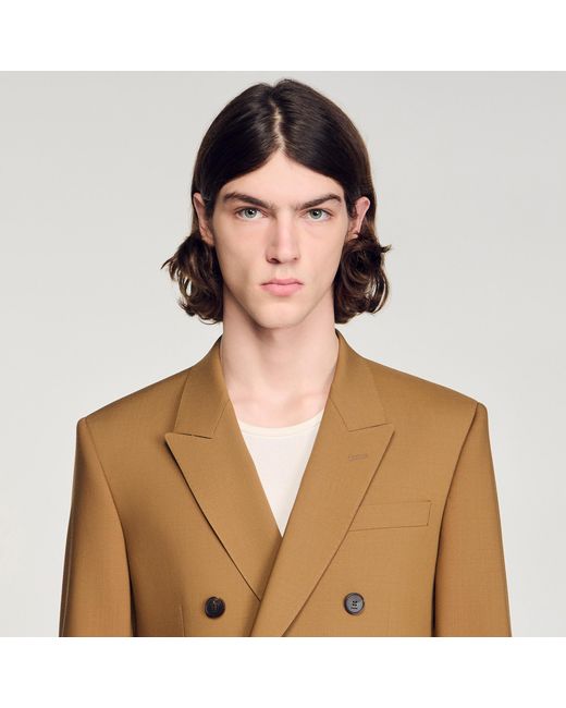 Sandro Natural Double-Breasted Wool Suit Jacket for men