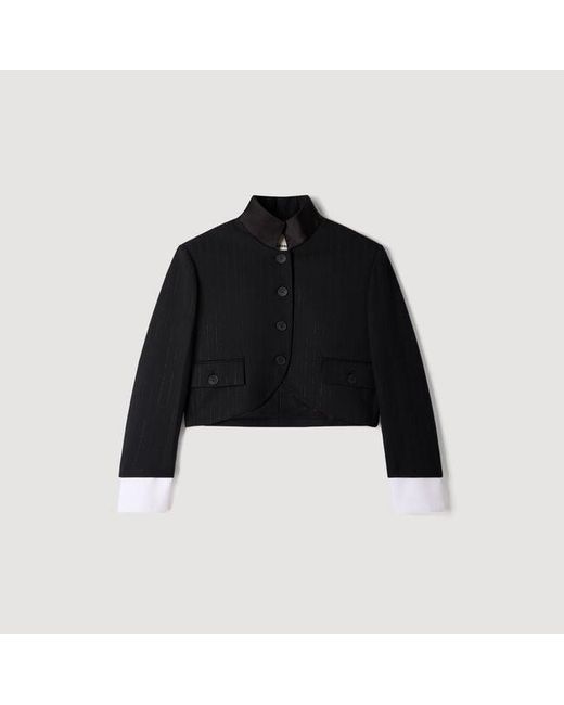 Sandro Blue Short Jacket With Standing Collar
