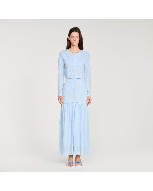 Sandro Blue Cropped Pearled Cardigan