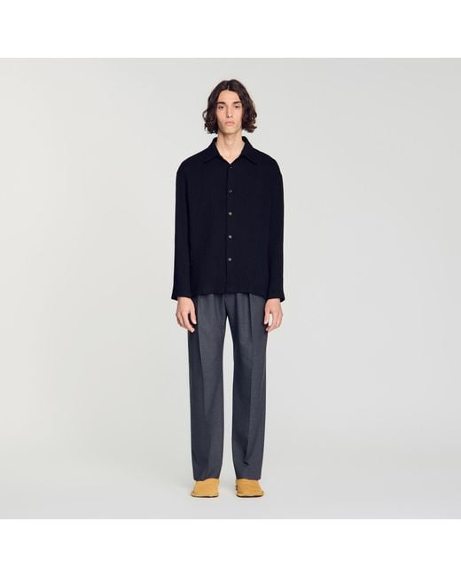 Sandro Blue Crinkled Loose-Fit Shirt for men