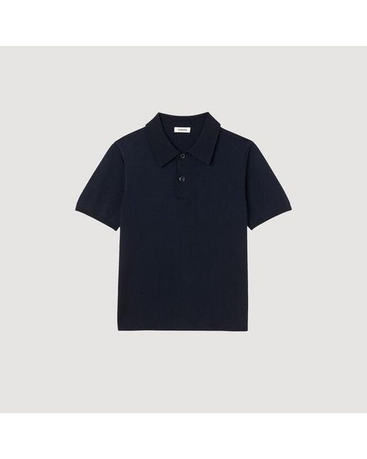 Sandro Blue Short-Sleeve Knitted Polo Shirt for men