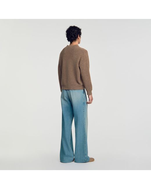 Sandro Blue Alpaca Polo Shirt for men