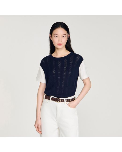Sandro Blue Pointelle Knit Jumper