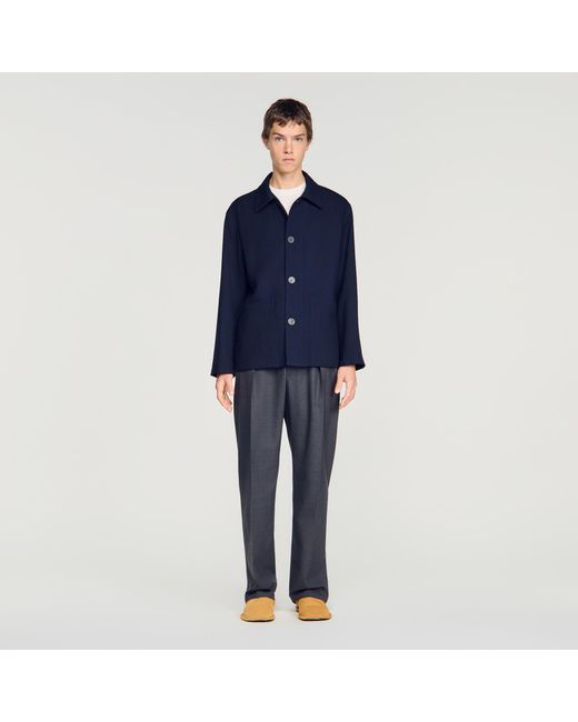 Sandro Blue Buttoned Wool Worker Jacket for men