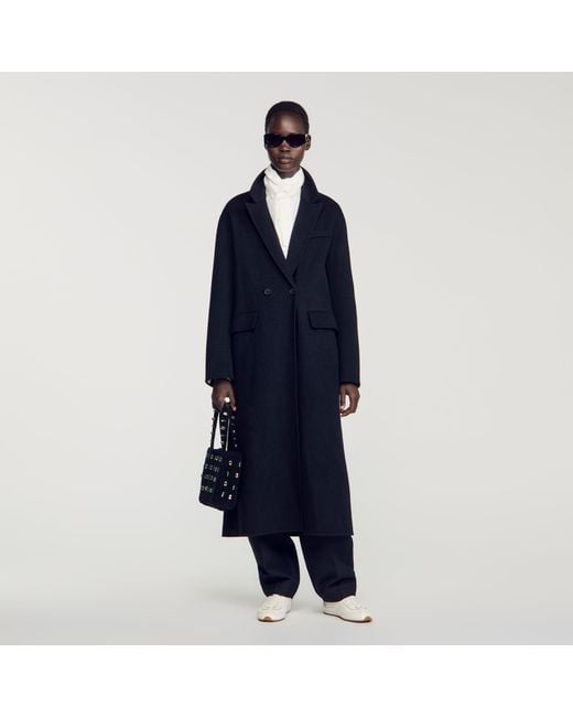 Sandro Blue Double-Faced Coat With Studs
