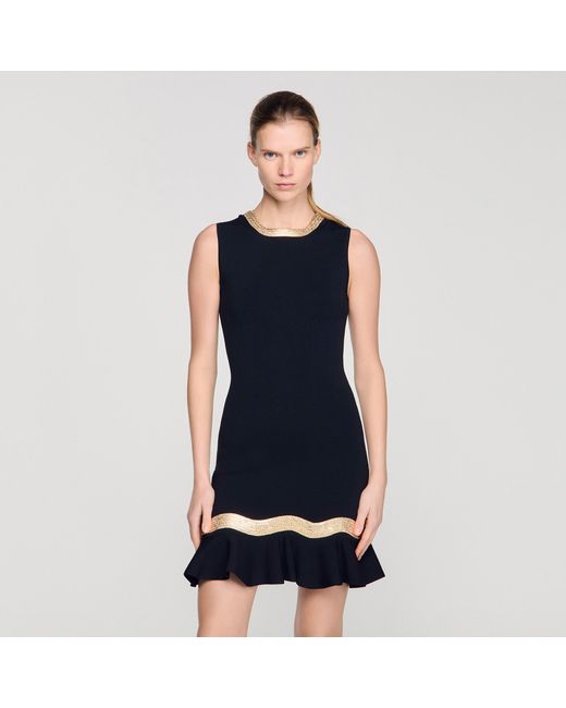 Sandro Blue Metal Chain Knit Short Dress