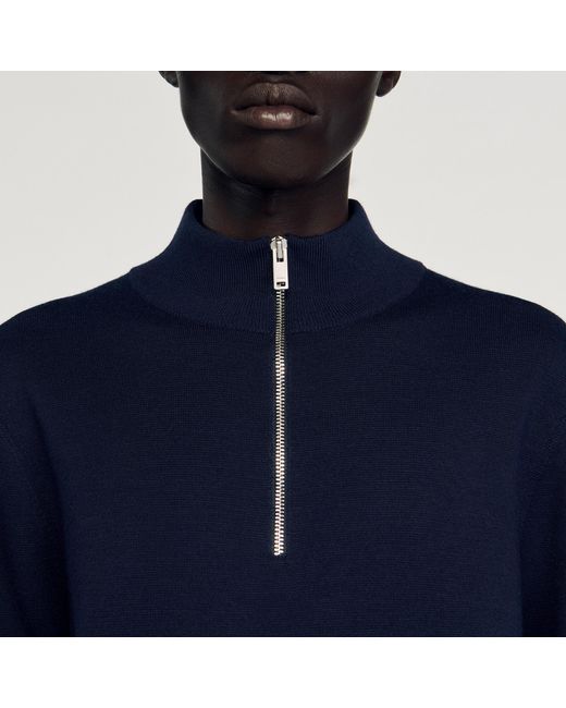 Sandro Blue Wool Jumper With Zip Collar for men