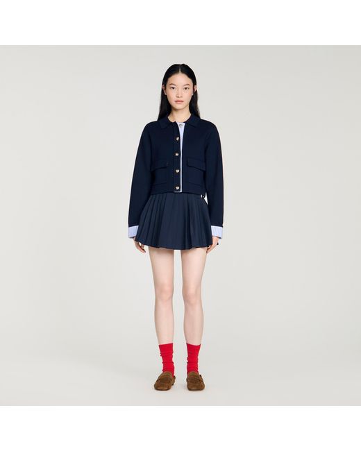 Sandro Blue Wool Polo Cardigan