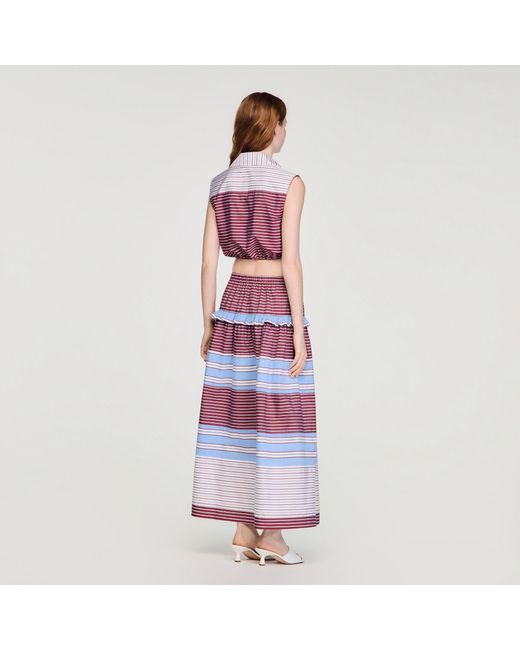 Sandro Red Cropped Striped Cotton Shirt