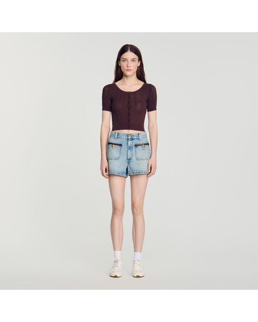 Sandro Blue Pointelle Knit Cardigan