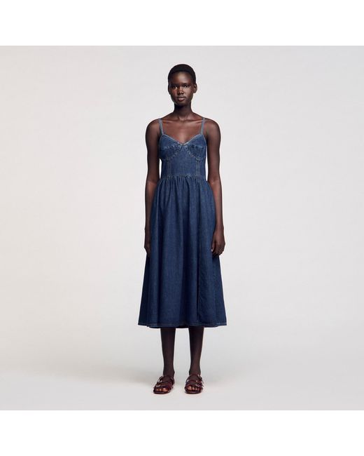 white christmas dresses SANDRO Knit And Denim Midi Dress