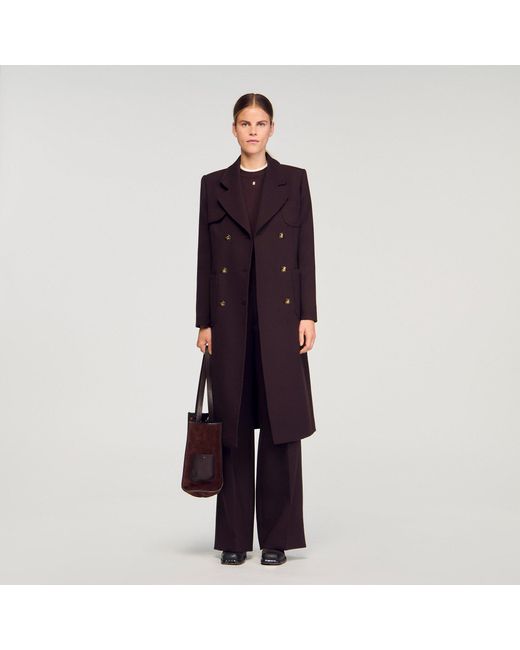 Sandro Blue Long Double-Breasted Coat