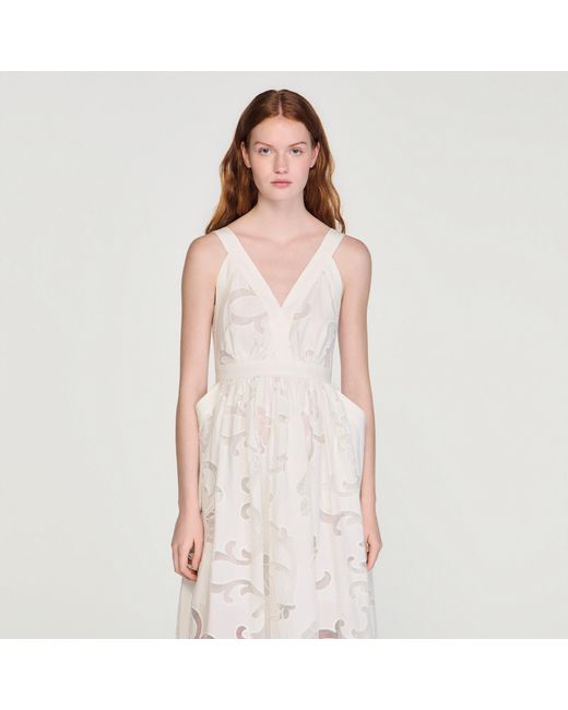 Sandro Natural Openwork Floral Cotton Maxi Dress