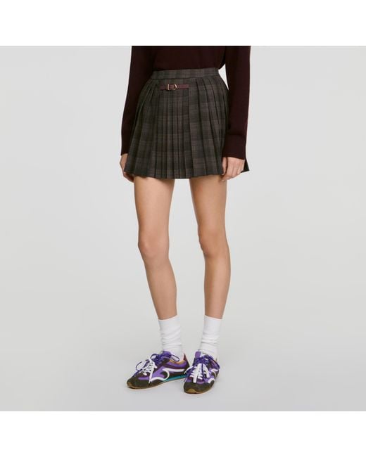 Sandro Black Checked Pleated Skirt