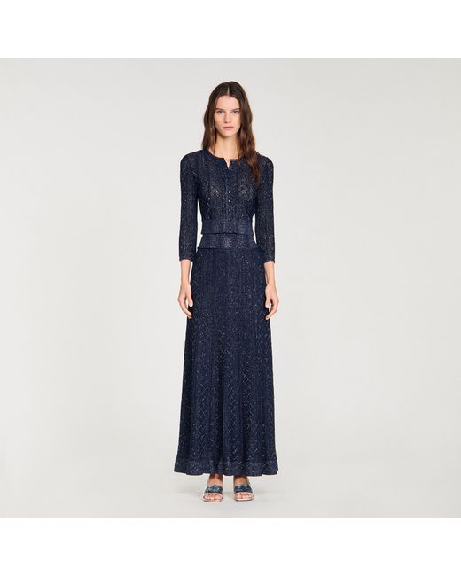 Sandro Blue Rhinestone Knit Maxi Skirt