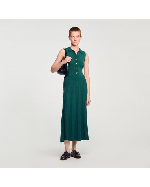 Sandro Green Knit Dress With Polo Neck