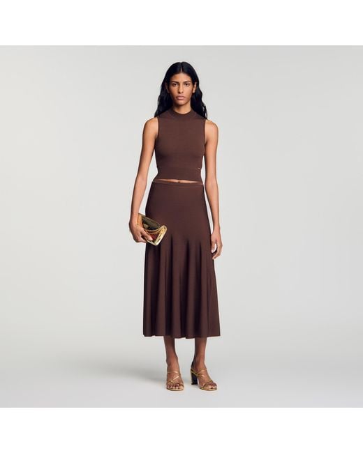 Sandro Red Cropped Sheer Effect Jumper