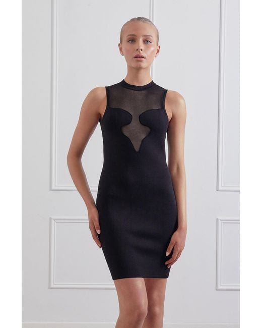 SAN SLOANE Synthetic Sharon Solid-sheer Mini Dress in Black | Lyst