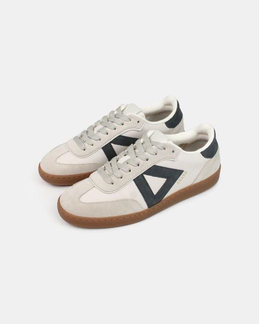 Sans Matin White Hera Low Top Trainers, Stone Leather Denim Nubuck Leather, For for men