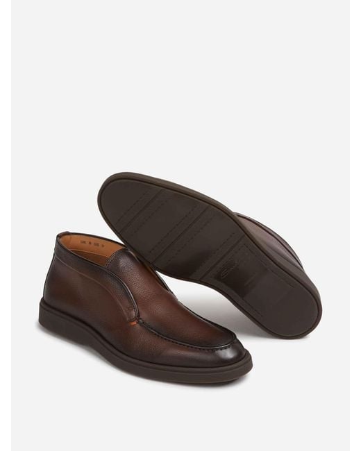 Santoni Brown Grained Leather Ankle Boots for men
