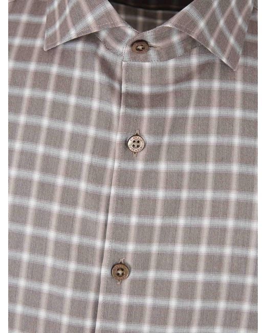 Canali Gray Cotton Plaid Shirt for men