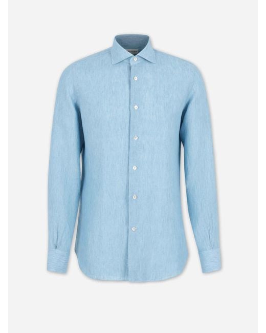 Santa Eulalia Blue Straight Linen Shirt for men