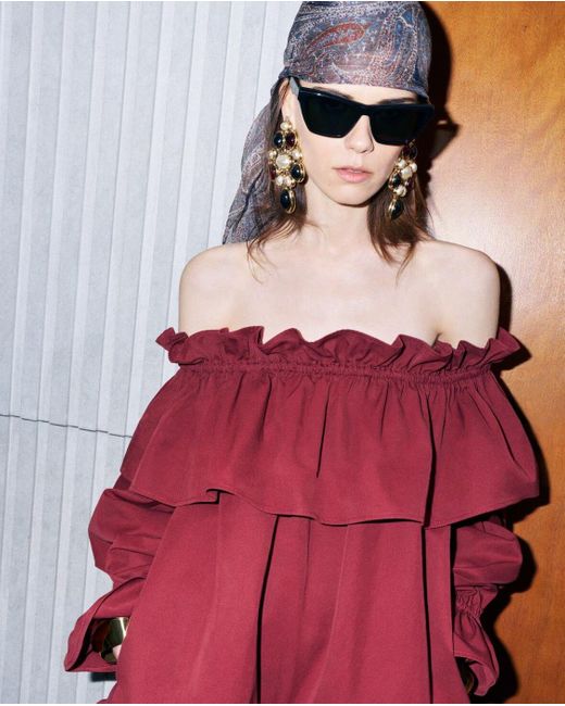 Vestido Mini Volantes Saint Laurent de color Red