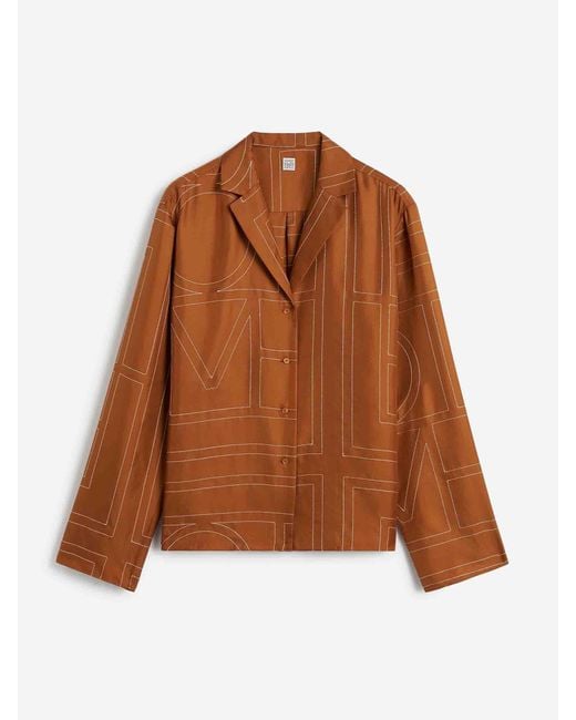 Totême  Brown Seidenhemd Mit Monogramm