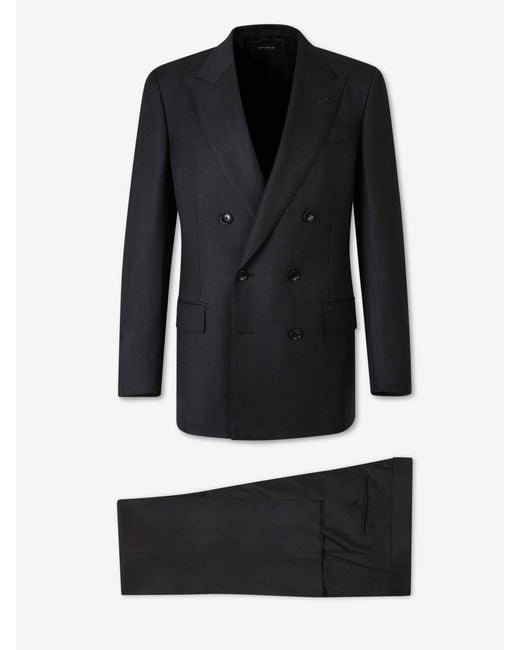 Tom Ford Black Double-Breasted Wool Suit for men