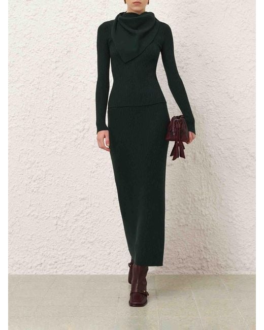 Zimmermann Green Straight Wool Skirt