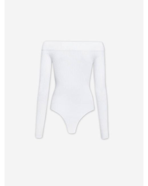Alaïa White Off-The-Shoulder Bodysuit