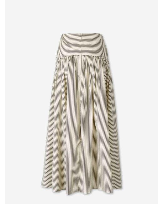 Staud White Striped Midi Skirt