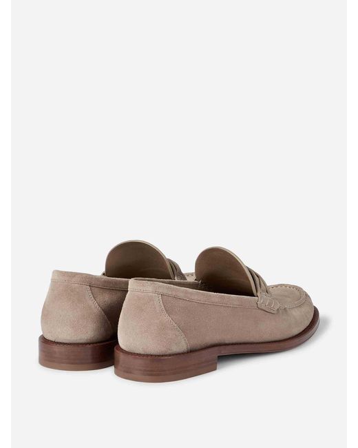 Brunello Cucinelli Brown Suede Leather Loafers for men