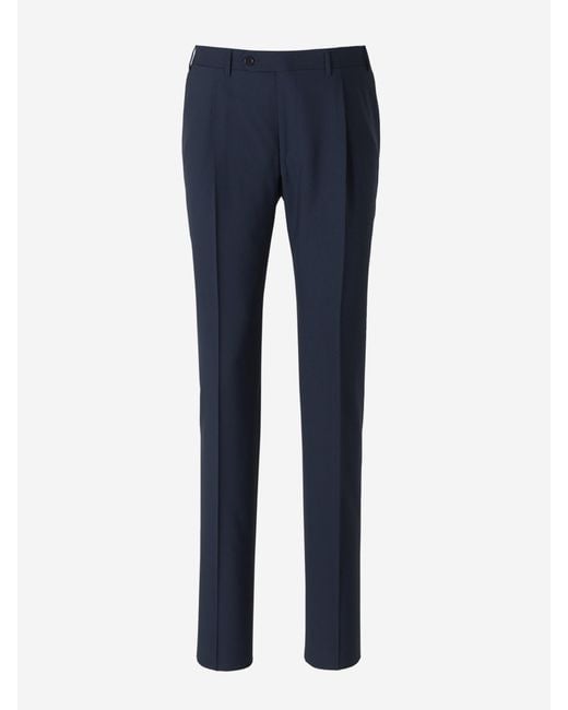 Canali Blue Wool Pleated Trousers for men