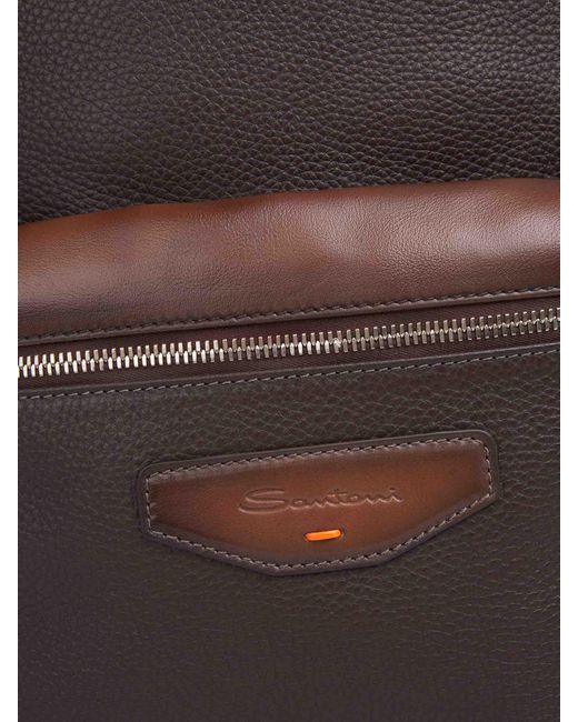 Santoni Gray Leather Backpack for men