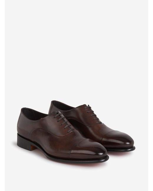 Santoni Brown Distressed Leather Shoes for men