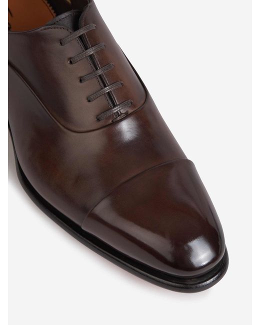 Santoni Brown Distressed Leather Shoes for men