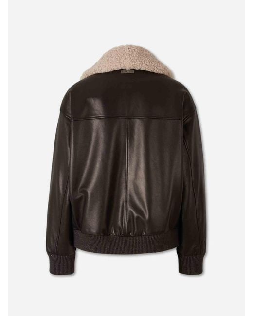 Peserico Black Aviator Leather Jacket